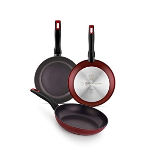 BRA Red Diamond | Set mit 3 Bratpfannen aus geschmiedetem Aluminium, 18–22–26 cm, antihaftbeschichtet, PFOA-frei, verstärkt mit Diamant und Titan, geeignet für alle Herdarten und Induktionsherde