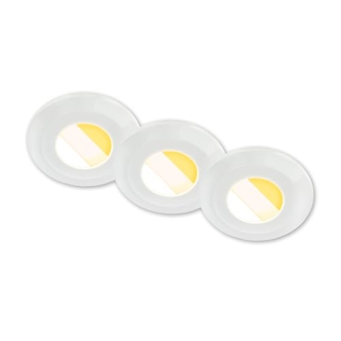 BRILONER - 3er Set LED Bad Einbaustrahler 230V Gehäuse 50% recycelt, Farbtemperaturwechsel, IP44, Ra90, LED Spot, flach, Deckenspots, Einbauleuchten, Badezimmer, 68mm, 90x30mm (DxH), Weiß