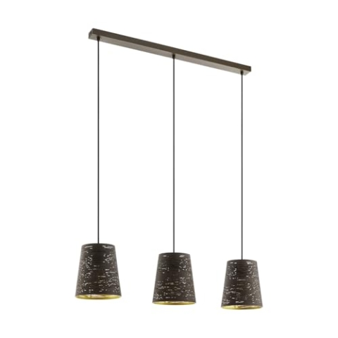EGLO Pendelleuchte Segezia, 3 flammige Hängelampe, Hängeleuchte aus Metall in Mokka, Gold, Esstischlampe, Wohnzimmerlampe hängend E27