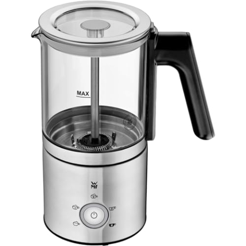WMF Lono Glas Milchaufschäumer elektrisch, 150-250 ml, 650 Watt, Frappe Mixer, Touch-Display, für Milchschaum heiß und kalt, heiße Milch, Milcherwärmer, Kakaomaschine, heiße Schokolade, edelstahl matt