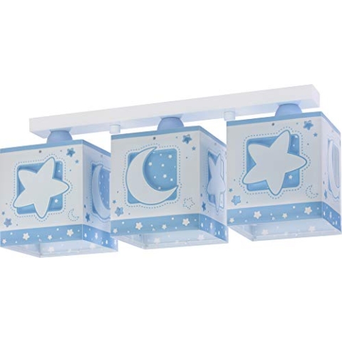 Dalber Kinderlampe Deckenleuchte, Kinderzimmer Deckenlampe 3 Lichter Mond und Sterne MoonLight Blau, 63233NT, E27