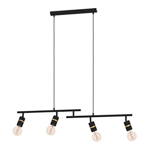 EGLO Hängelampe Lurone, Esstisch Pendelleuchte mit 4 beweglichen Spots, Esszimmerlampe aus Metall in Schwarz und Messing, Hängeleuchte mit E27 Fassung