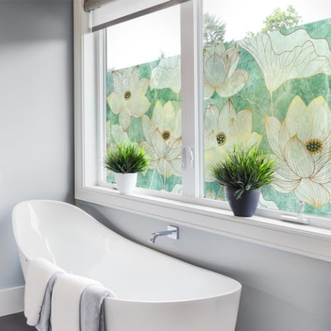 Ambiance Sticker Selbstklebende Sichtschutzfolie für Fenster, Blickdicht, Lotusblüten, Goldeffekt – selbstklebend, Sichtschutz für Fenster & Duschtür, groß – H 40 x L 100 cm