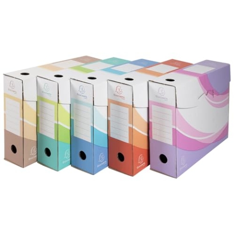 EXACOMPTA - Ref. 79530E - 8 Packungen mit 5 Archivboxen im Kraftpapierinneren - Rücken 80 mm - Maße 25 x 35 cm - A4 - verschiedene Farben, Beige, Blau, Rosa, Rot und Grün - Lieferung erfolgt flach