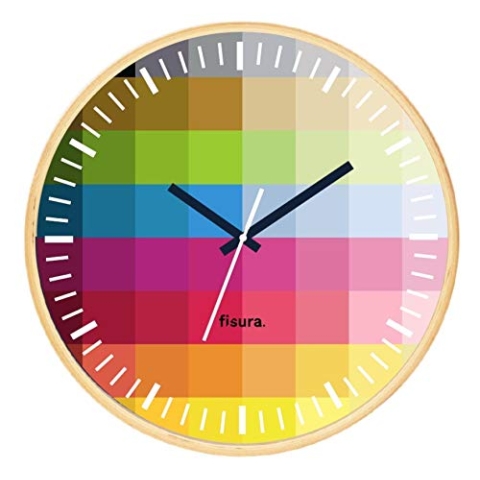 FISURA - Wanduhr Modern Pixel. Wanduhr ohne tickgeräusche. Moderne Küchenuhr. Mehrfarbige Wanduhr. 30 Zentimeter im Durchmesser. Holz und Glas. 1 AA-Batterie.