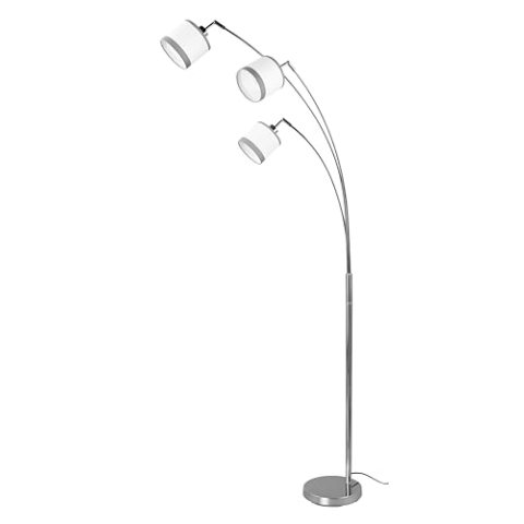 Reality Leuchten Stehleuchte Davos R41553006, Metall Chrom, Schirme Stoff Grau/Weiß, exkl. 3x E14
