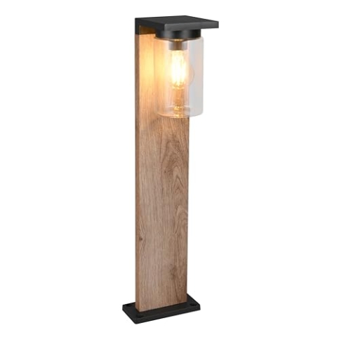 Trio Leuchten Außen Wegeleuchte Ardila 511660135, Aluminium Druckguss Holznachbildung, Glas klar, exkl. 1x E27, Dämmerungssensor
