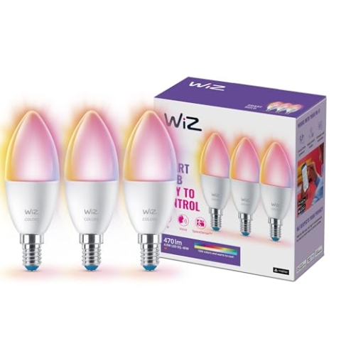 WiZ GU10 smarte E14 LED Lampe im 3er-Pack - 40W, mit 16 Mio. Farben + Weißschattierungen, WLAN/Bluetooth, Sprach- / App-Steuerung, funktioniert mit Google Home, Alexa und HomeKit