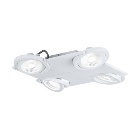 EGLO LED Deckenlampe Brea, Deckenstrahler, Stahl, Alu in weiss, Glas satiniert in weiss, klar warmweiß