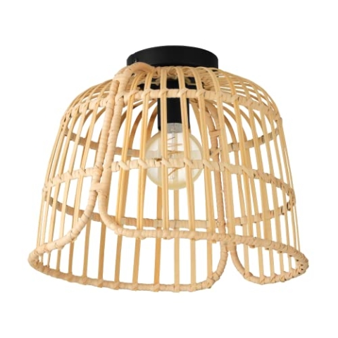 EGLO Deckenlampe Glyneath, natürliche Deckenleuchte im Boho Style, Natur Wohnzimmerlampe aus Rattan und Metall in schwarz, Deckenbeleuchtung mit E27 Fassung
