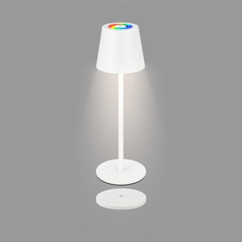 BRILONER - RGBW LED Tischlampe kabellos IP44 mit Ladestation, stufenlos dimmbar, Akku & Lichtquelle tauschbar, Nachttischlampe, Dekolampe, LED Lampe, Akku Tischleuchte, Restaurant, 36x12 cm, Weiß