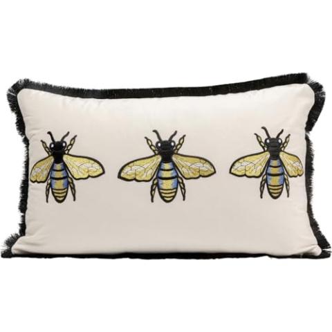 Kare Design Kissen Bees, 50x30cm, Weiß, Modern, Zierkissen, Dekokissen, Tiermotiv, mit Reißverschluss, Schlafzimmer, Wohnzimmer, für Sofas/Couches