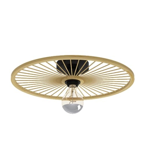 EGLO Deckenlampe Leominster, runde Deckenleuchte, Wohnzimmerlampe aus Metall in Schwarz und Bambus in Natur, Lampe für Wand und Decke, Flurlampe mit E27 Fassung, Ø 45 cm