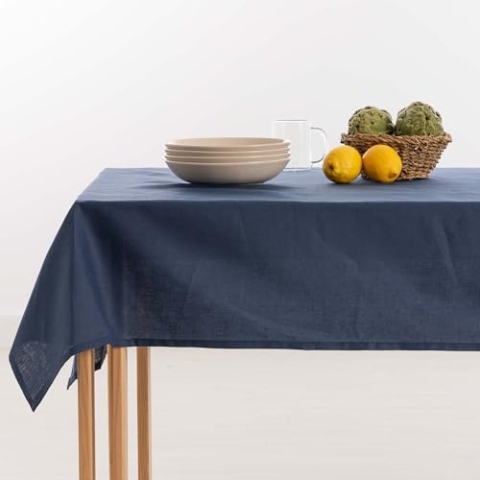Belum Tischdecke, fleckenabweisend, Leinen, 100% Night Blue, rechteckig, Harz-Tischdecke, wasserabweisend, in verschiedenen Größen, Leinen-Tischdecken für Innen und Außen, 140 x 150 cm