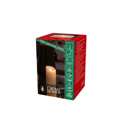 Konstsmide LED Echtwachskerze cremeweiß, 3D Flamme und geschmolzene Kante, 5H-Timer, fernbedienbar: 1650-700, 1 warm weiße Diode, batteriebetrieben, Innen, Batterie: 2 x C 1,5V (exkl.) - 1610-115