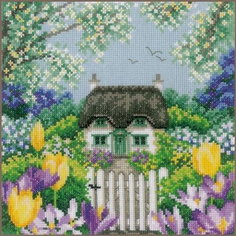 Vervaco Gezählter Kreuzstich Stickpackungen DIY Stickbilder 4 Jahreszeiten Frühling Wanddekoration Handarbeit Set für Erwachsene Kreatives Handwerk ca. 22 x 22 cm Kreuzstichbilder Set Hausdeko