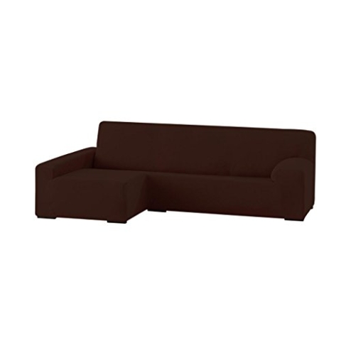 Eysa elastisch sofa überwurf chaise longue links, frontalsicht, Polyester-Baumwolle, 07-braun, 90 x 240 - 280 x 155 cm