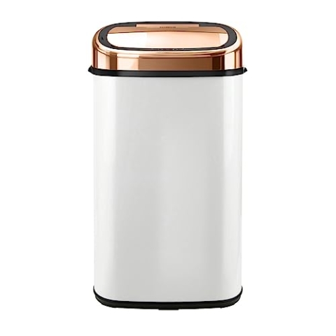 Tower T80904RW Quadratischer Mülleimer mit Sensor in Roségold - Automatischer Mülleimer mit Beschichteter Oberfläche zum Schutz vor Fingerabdrücken - Mülleimer Weiß und Roségold