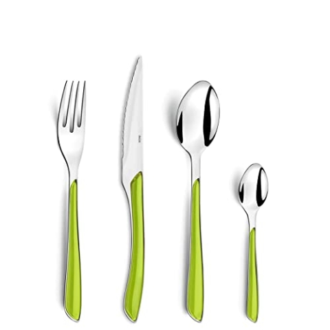 Amefa ECLAT Besteck Set Grün Essbesteck 24-teilig für 6 Personen Edelstahl rostfrei hochwertige Kunststoff-Griffschalen spülmaschinenfest Besteck Set 6 Personen Campingbesteck