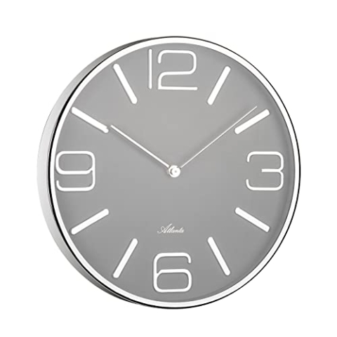 Atlanta Moderne Wanduhr Quarz 30 cm Designuhr Metall Mineralglas Graues Zifferblatt - 4515/4