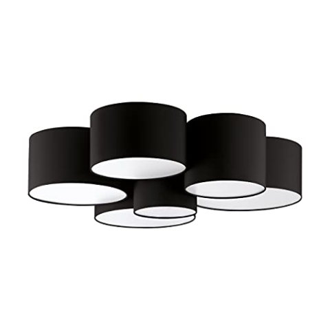 EGLO Deckenlampe Pastore 2, 6 flammige Deckenleuchte, Wohnzimmerlampe aus Textil in Schwarz, Weiß, Schlafzimmerlampe, Flurlampe Decke mit E27 Fassung