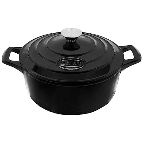 La Cuisine Kasserolle aus emailliertem Gusseisen, 26 cm, 4,75 Liter, glänzend, schwarz, außen matt, innen schwarz