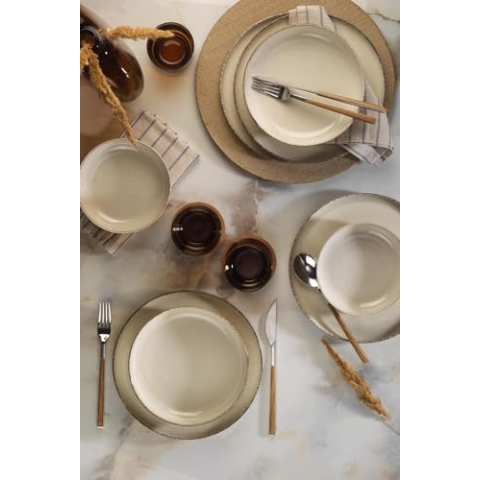 Elegant 12-Piece Dinner Set, Cream Porcelain | Includes 4 Service Plates (24 cm), 4 Plates (20 cm), 4 Bowls (15 cm) | Dishwasher & Microwave Safe