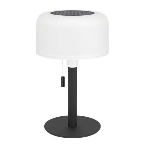 EGLO Solar Tischleuchte Montapalma-L, Outdoor Akku Tischlampe dimmbar mit Zugschalter, kabellose Solarlampe für außen, Stahl in schwarz, Kunststoff in weiß, warmweiß, RGB, IP54
