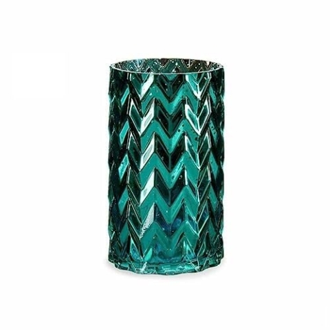 Geschnitzte Vase, türkis, Glas, 11,3 x 19,5 x 11,3 cm, 6 Stück