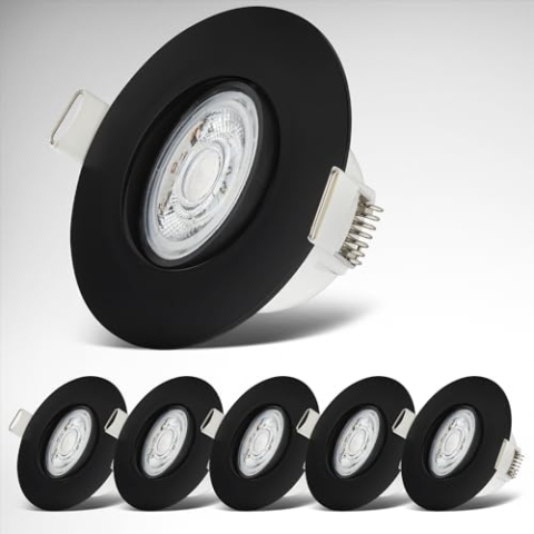 B.K.Licht - 6er Set LED Einbaustrahler 230V, Schwenkbar, warmweißes Licht, LED Strahler für das Badezimmer, IP65, Deckenstrahler, Einbauleuchten, Spots, Badezimmerlampe, 9 x 4,2 cm (DxH), Schwarz