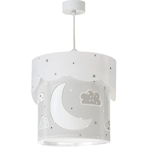 Dalber Lampe kinderzimmer, kinderlampe Pendelleuchte Hängelampe, Deckenleuchte Kinder, Deckenlampe kinderzimmer Moon Mond und Sterne Grau, 61232E, E27