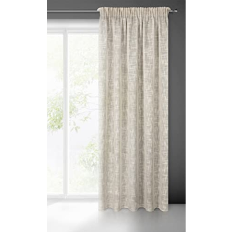 Eurofirany Leinen Optic Vorhang Rubi mit Kräuselband - 1Stk. - Eco Boho Natürlich Fenstergardine Wohnzimmer Schlafzimmer 140x270cm Beige