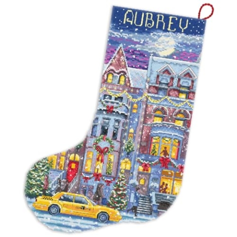 Kreuzstich Stickpackung Winterliches Stadthaus Weihnachtsstrumpf Zählmuster