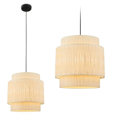 BRILONER - Pendelleuchte mit Bastschirm, E27 Fassung, max. 10 W, Boho, aesthetic, Hängeleuchte, Hängelampe Esstisch, Esszimmerlampe hängend, Wohnzimmerlampe, 30 x 128 cm (DxH), Natur