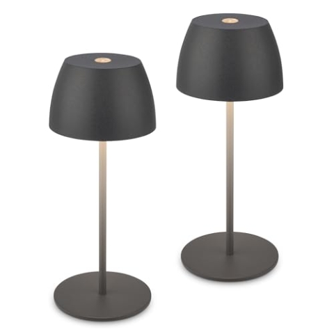BRILONER - 2er Set Mini LED Tischlampe kabellos IP44 mit Touch, stufenlos dimmbar, Akku & Lichtquelle tauschbar, Nachttischlampe, Dekolampe, Akku Tischleuchte, 8x20 cm (DxH), Anthrazit