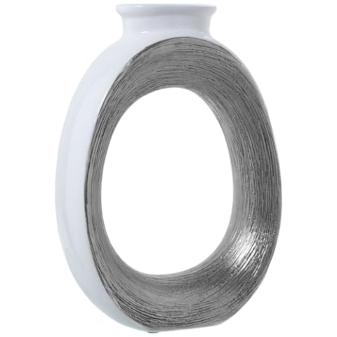 Alexandra House Living Vase, Weiß, Silber, Keramik, 14 x 33 x 24 cm