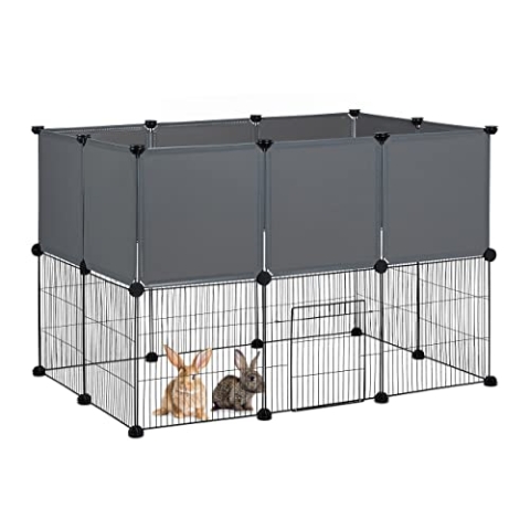 Relaxdays Freilaufgehege, DIY Freigehege zum Stecken, HBT 72,5 x 110 x 74 cm, Auslaufgitter für Kleintiere, schwarz/grau