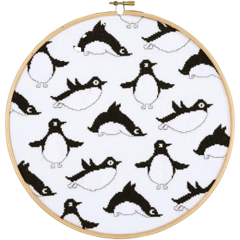VERVACO Gezählter Kreuzstich Stickpackungen DIY Stickbilder mit Stickrahmen Pinguine Wanddekoration Handarbeit Set für Erwachsene Kreatives Handwerk ca. 24 x 24 cm Kreuzstichbilder Set Hausdeko