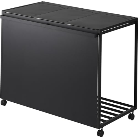 Yamazaki 1823 TOWER Mülleimer mit 3 Fächern & Rollen, schwarz, Stahl/Polypropylen/Nylon, minimalistisch, 76 x 44 x 60 cm