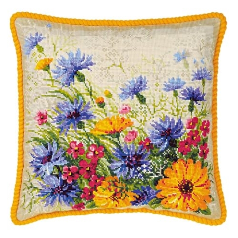 RIOLIS Stickpackung Stickbild oder Kissenplatte Blumen, gezählter Kreuzstich
