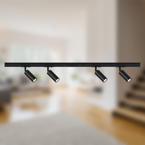 BRILONER - Schienensystem Rail Komplettset, 4x LED Spots dimmbar, Schwenkbar, Lampen, Lichtschienensystem Decke, Strahler Schiene, Deckenlampe, Deckenleuchte, Spotlight, 1,5m, Schwarz