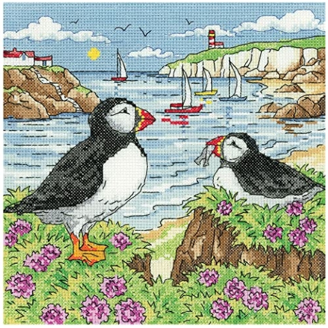 Heritage Crafts Kreuzstich Set mit Zählmuster Papageientaucher-Ufer, multifarbig