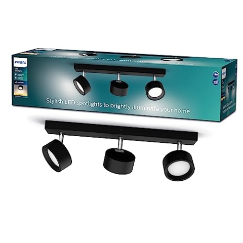 Philips Bracia 3-er LED Spots (16,5 W), dreiflammige Wandspots mit warmweißem Licht, energiesparende Raumbeleuchtung mit langer Nutzlebensdauer, schwarz