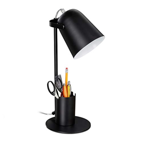 Relaxdays Schreibtischlampe mit Stifthalter, Bürolampe Schreibtisch, E27, moderne Tischlampe, 40 x 15 x 20 cm, schwarz