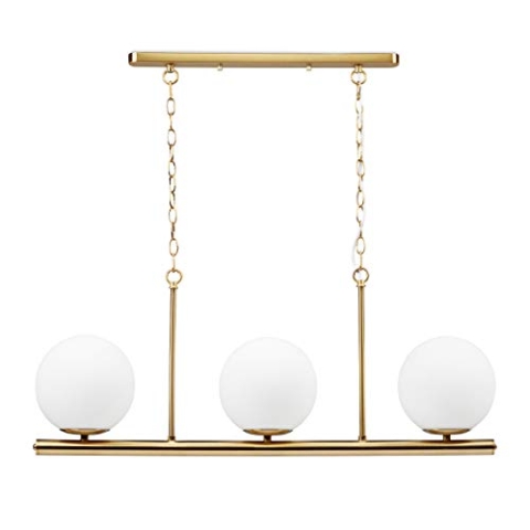 Relaxdays Esstischlampe GLOBI, 3-flammige Hängeleuchte aus Eisen, 3 Kugeln aus Milchglas, E14, 81,5 x 91,5 x 19 cm, gold