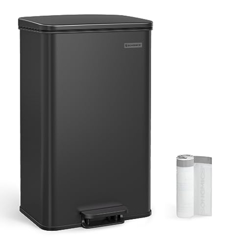 SONGMICS ULTB540B40 Küchenabfalleimer, großer Abfalleimer mit Deckel, Edelstahl, Soft-Close, 15 Müllbeutel im Lieferumfang enthalten, Schwarz