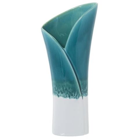 Alexandra House Living Vase, Blau, Weiß, Keramik, 12 x 16 x 38 cm