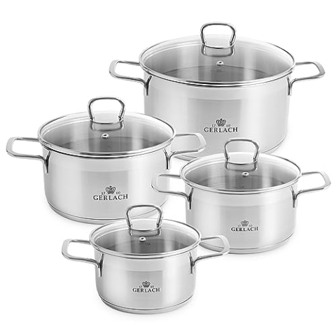 Gerlach 1760 Brava Topf-Set Edelstahl Kochtopf-Set Induktion Induktionstöpfe-Set Töpfe-Set Induktionsgeeignet Kochgeschirr 4 Stück, Silber