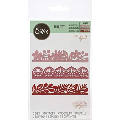 Sizzix 606039 Matrice découpe Set 3pcs Bordures Décoratives Fleuries de Thinlits-Stanzschablonen, 3 Stück, dekoratives Blumenmuster, von Katelyn Lizardy, Kunststoff Papier, mehrfarbig, one size