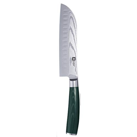 RICHARDSON SHEFFIELD MIDORI, großes Santokumesser mit Damaststahl-Klinge, japanische Klinge aus 67 Lagen Damaszener-Stahl, Micarta Holzgriff dunkelgrün, Klinge: 17,5 cm, Damast Küchenmesser